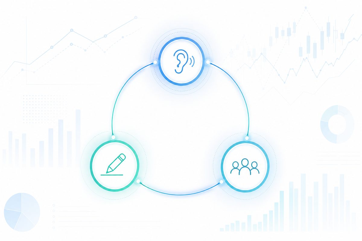 Continuous loop — listen, read, frame, reach, move